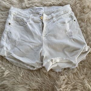 Frame Denim White Distressed Jean Shorts